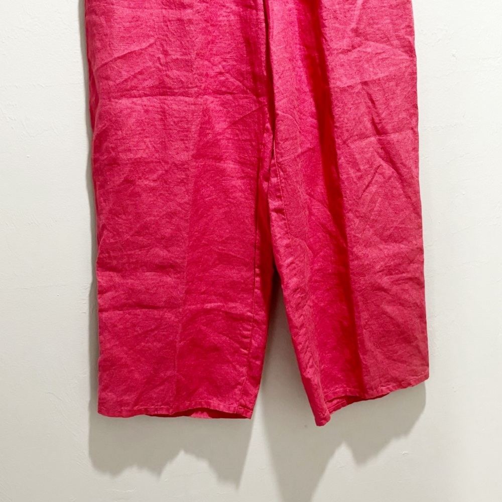FLAX Women’s Red Linen Wide Leg High Waist Crop Pull On Pants Lagenlook Size P - Picture 4 of 5